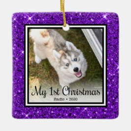 子犬の最初のクリスマス2枚の写真 セラミックオーナメント