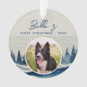 子犬の最初のクリスマス 冬の森の犬の写真 オーナメント (正面)