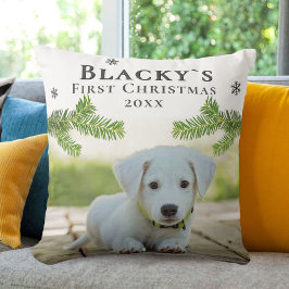 子犬の最初のクリスマス 松の枝 犬の写真 クッション
