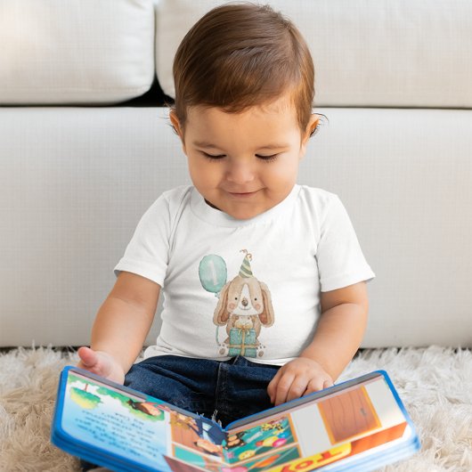 子犬の最初の誕生日パーティーシャツ ベビーボディスーツ