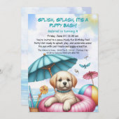 子犬の水遊び誕生日プールパーティーの招待状 招待状 (正面/裏面)