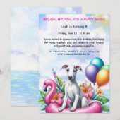 子犬の水遊び誕生日プールパーティー招待状 招待状 (正面/裏面)