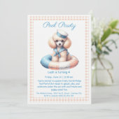 子犬の水遊び誕生日プールパーティー招待状 招待状 (スタンド正面)