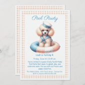 子犬の水遊び誕生日プールパーティー招待状 招待状 (正面/裏面)
