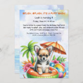 子犬の水遊び誕生日プールパーティー招待状 招待状 (正面/裏面)