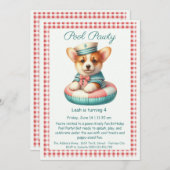 子犬の水遊び誕生日プールパーティー招待状 招待状 (正面/裏面)