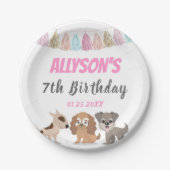 子犬の漫画の犬テーマの誕生パーティー ペーパープレート (正面)