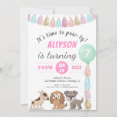 子犬の漫画の犬テーマ子供の誕生日パーティーRSVP 招待状 (正面)