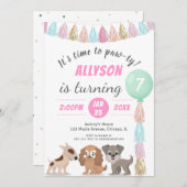 子犬の漫画の犬テーマ子供の誕生日パーティーRSVP 招待状 (正面/裏面)