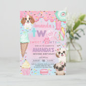 子犬の甘いパーティーの女の子2歳の誕生日 招待状 (スタンド正面)