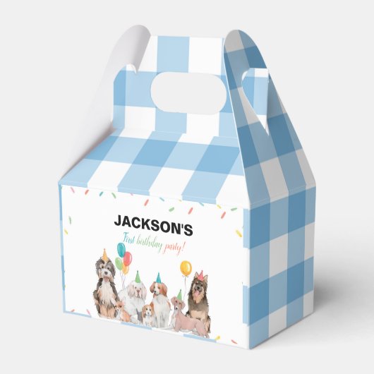 子犬の男の子の誕生日パーティーのお気に入りボックス フェイバーボックス (裏面サイド)