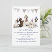 子犬の男の子の誕生日パーティー 招待状 (スタンド正面)