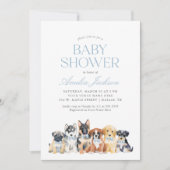 子犬の男の子の赤ちゃんシャワー 招待状 (正面)