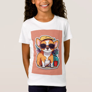 子犬の画像を持つ女魅力的の子のT型 Tシャツ