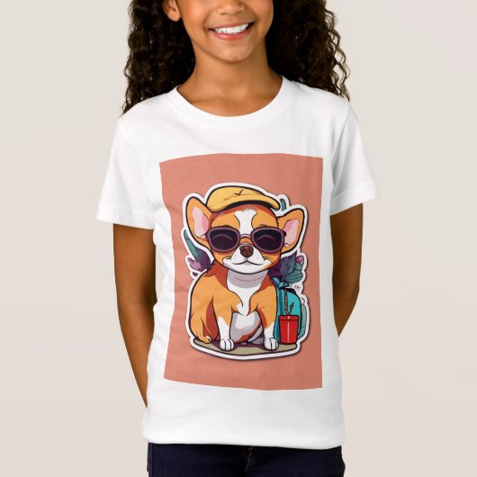 子犬の画像を持つ女魅力的の子のT型 Tシャツ (正面)