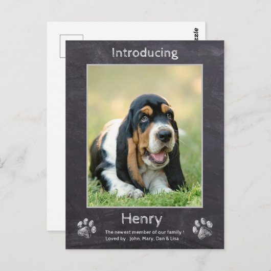 子犬の発表 – 黒板の新しい子犬 ポストカード (正面/裏面)