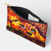 子犬の目の抽象芸術お洒落フローラオレンジ アクセサリーポーチ (見開き)