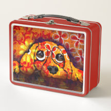 子犬の目の抽象芸術お洒落フローラオレンジ