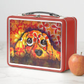 子犬の目の抽象芸術お洒落フローラオレンジ メタルランチボックス (インサイチュ)