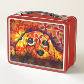 子犬の目の抽象芸術お洒落フローラオレンジ メタルランチボックス (裏面)