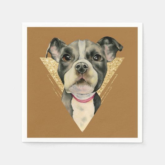 "子犬の目"ピットブルドッグの水の色絵を描の3 スタンダードカクテルナプキン (正面)