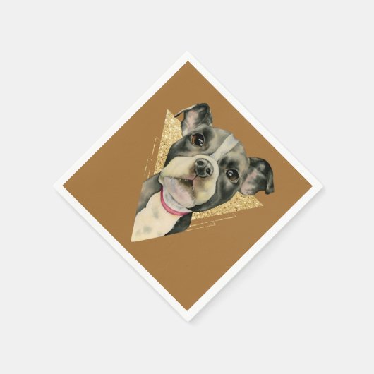 "子犬の目"ピットブルドッグの水の色絵を描の3 スタンダードカクテルナプキン (角)
