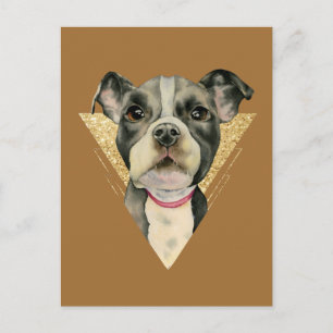 「子犬の目」ピットブルドッグ水絵画彩画3 ポストカード