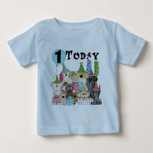 子犬の第1誕生日の強打のTシャツおよびギフト ベビーTシャツ (正面)
