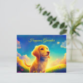 子犬の花ブライト感動的おもしろい野犬 ポストカード (スタンド正面)