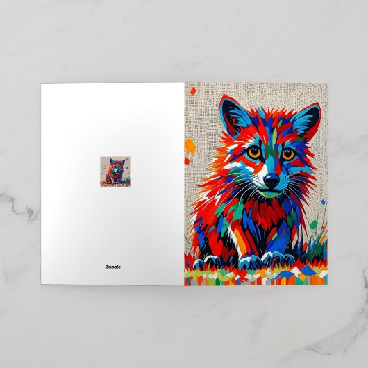 子犬の表現抽象芸術動物アートデザイン 箔グリーティングカード (外側レイダウン)