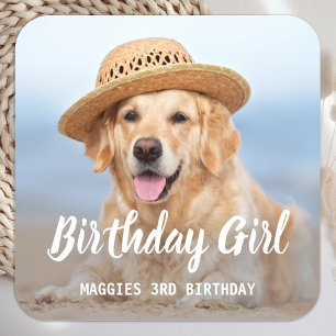 子犬の誕生パーティーパーソナライズされたのペット写真 スクエアシール
