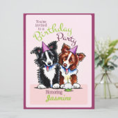 子犬の誕生パーティ縁どーコリーズガールパープル 招待状 (スタンド正面)