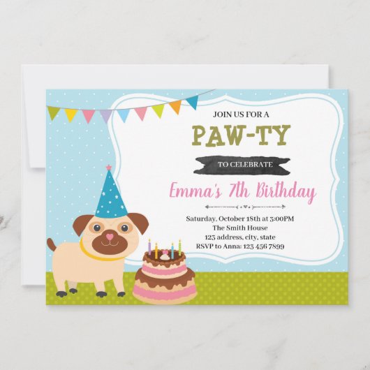 子犬の誕生日のパーティーの招待状 招待状 (正面)