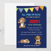 子犬の誕生日の写真の招待状の女の子のピンク 招待状 (正面/裏面)