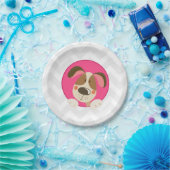 子犬の誕生日の紙皿の足tyのピンクの女の子の後をつけて下さい ペーパープレート (パーティー)