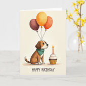 子犬の誕生日アートカード カード (黄色い花)