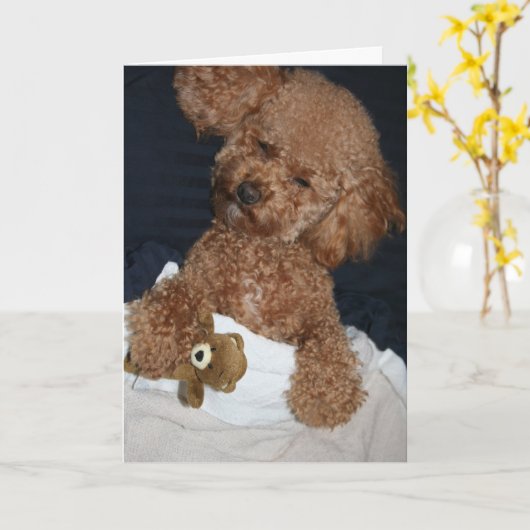 子犬の誕生日カード カード (黄色い花)