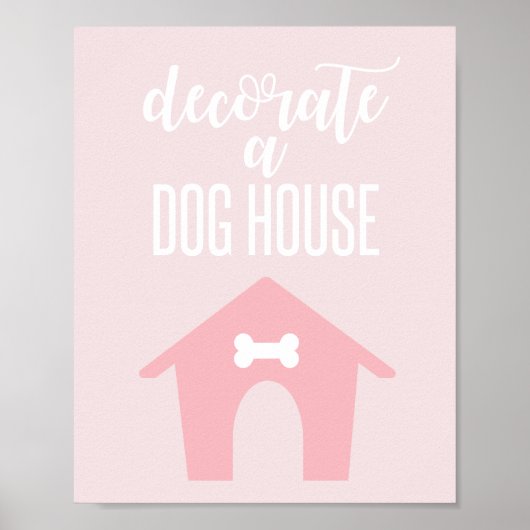 子犬の誕生日サイン ピンクの犬小屋を飾る ポスター (正面)