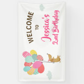 子犬の誕生日バナーパティ風船ガールピンク 横断幕 (縦)