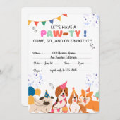 子犬の誕生日パーティパピーポーティ招待状 (正面/裏面)