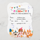 子犬の誕生日パーティパピーポーティ招待状 (正面/裏面)