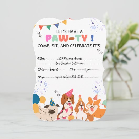 子犬の誕生日パーティパピーポーティ招待状 (スタンド正面)