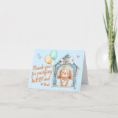 子犬の誕生日パーティーありがとうノートカード サンキューカード (正面)