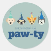 子犬の誕生日パーティーありがとうメッセージカード ラウンドシール (正面)