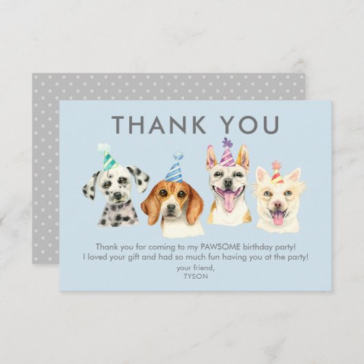 子犬の誕生日パーティーお礼 サンキューカード (正面/裏面)