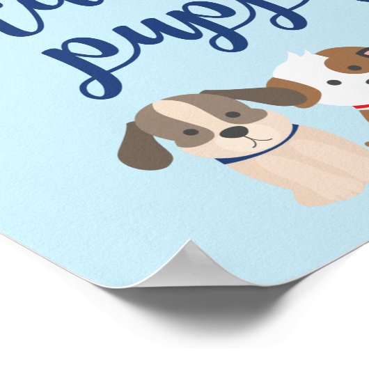 子犬の誕生日パーティーのサイン子犬の青を採用 ポスター (角)