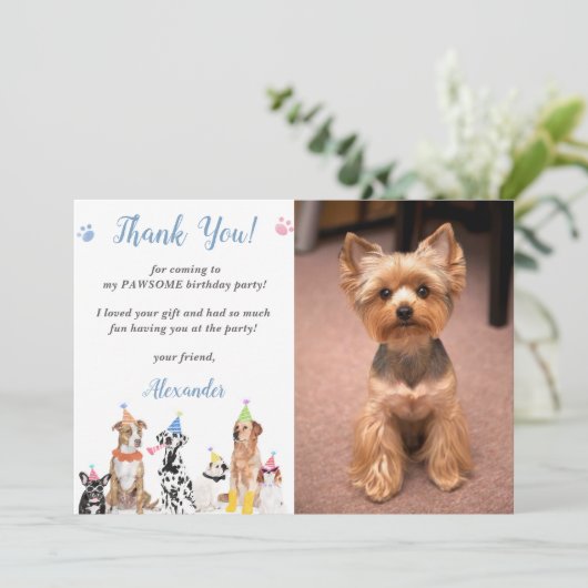 子犬の誕生日パーティーのサンキューカード写真 招待状 (スタンド正面)