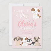 子犬の誕生日パーティーの招待ピンク 招待状 (正面)