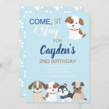 子犬の誕生日パーティーの招待ブルー