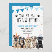 子犬の誕生日パーティーの招待レッツポーティ 招待状 (正面/裏面)